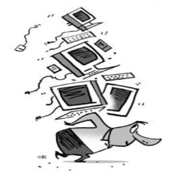Image depicting a man carrying computers on his back