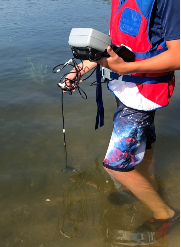 A photograph of depth testing in water.