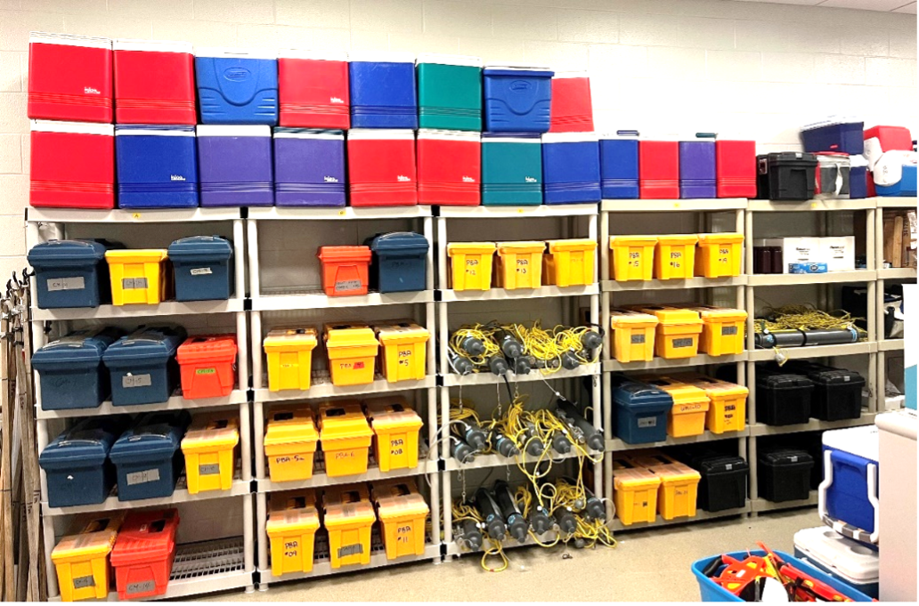 A photograph of bins used in water quality.